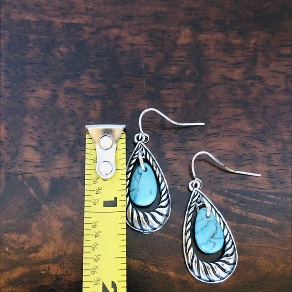 Silver Turquoise Teardrop Earrings - Picture 2 of 2